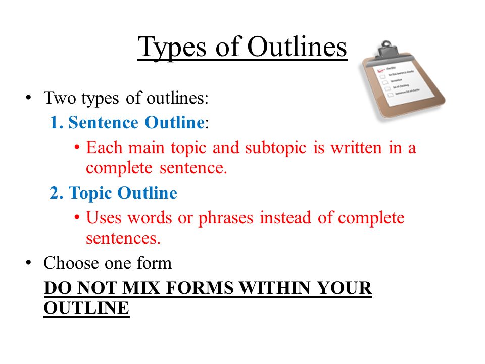 Nutrition and sentence outline form